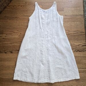 100 Linen Eileen Fisher White Dress Midi Large Sleeveless Scoop Neck